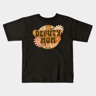 Deputy Mom Retro Groovy Floral Leopard Kids T-Shirt